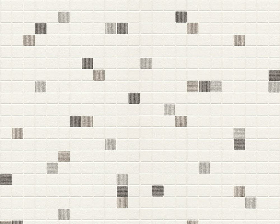 Backsplash Fleece Mosaic 3/4" Tile w/ Black, Silver, Grey Tile Unpasted Wallpaper