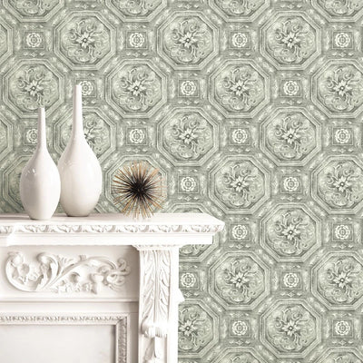 Nouveau Oxidized Metal Tile in Silver Unpasted Wallpaper