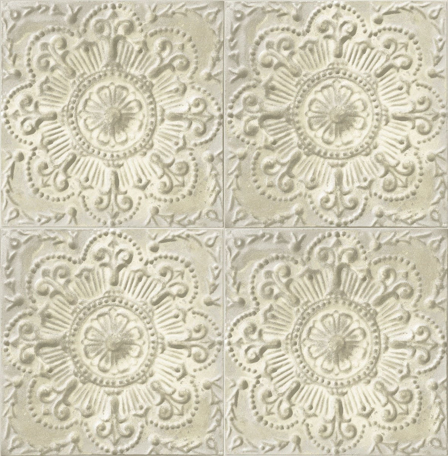 Aged 3D Looking Square Cream Ceiling Tile on Unpasted Wallpaper