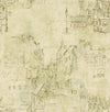 Paris Streets Sketches Shaded Dark Cream w/ Green on Unpasted Wallpaper