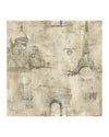 Paris Sites Sketched in Black on Beige on Unpasted Wallpaper