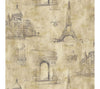 Paris Sites Sketched in Gold on Gold on Unpasted Wallpaper