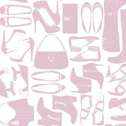 Women's Shoes & Purses Accessories in Dusty Rose on Soft White Satin on Sure Strip Wallpaper - all4wallswall-paper