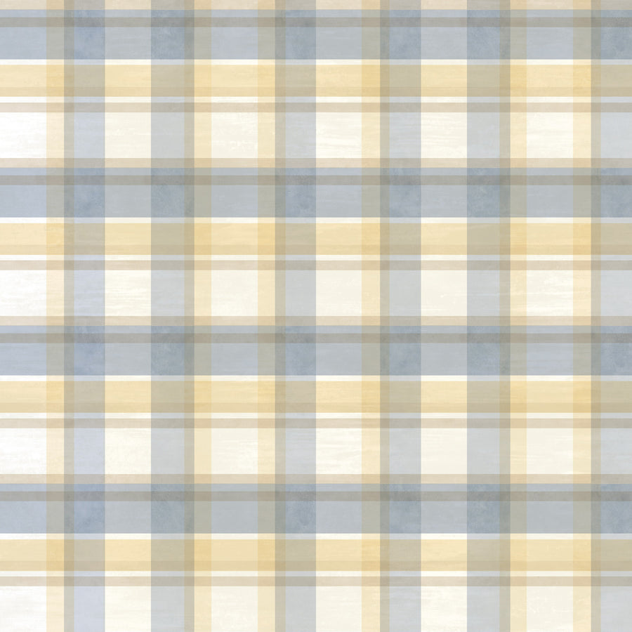 Blue and Beige Tartan Plaid Easy Walls Wallpaper - all4wallswall-paper