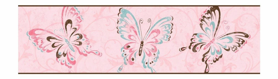 Modern Pink, Brown, Teal Butterfly Border - all4wallswall-paper