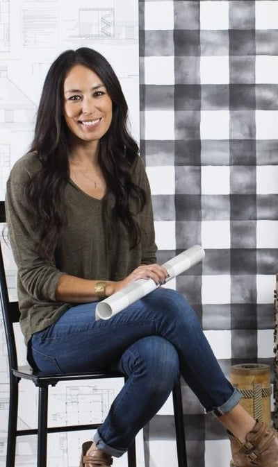 Magnolia Home Joanna Gaines Large Watercolor Black & White Check on Sure Strip Wallpaper - all4wallswall-paper