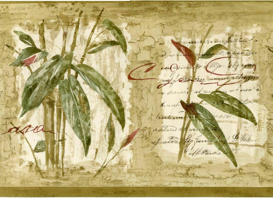 Bamboo & Leaf with Writing Wallpaper Border - all4wallswall-paper