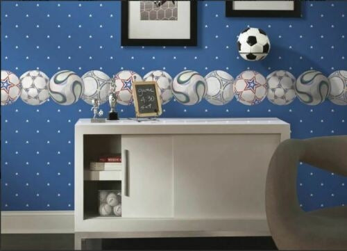 Red, Blue, Green Laser Cut Soccer Balls Sure Strip Wallpaper Border - all4wallswall-paper