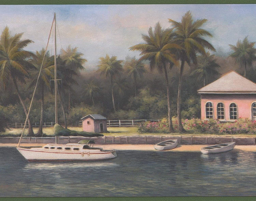 Intercoastal Waters Villa House Sailboats Wallpaper Border