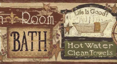 Life is Good Bathhouse Signs Easy Walls Wallpaper Border - all4wallswall-paper