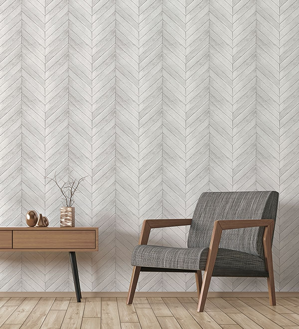 Off White & Grey Herringbone Wood Solid Vinyl on Paste the Wall Wallpaper - all4wallswall-paper