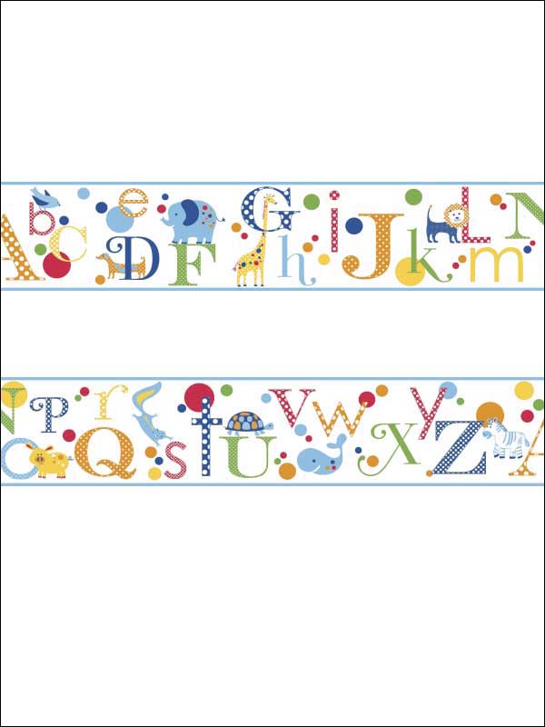 Polka Dot Alphabet Blue Edge Mural Sure Strip Wallpaper Border - all4wallswall-paper