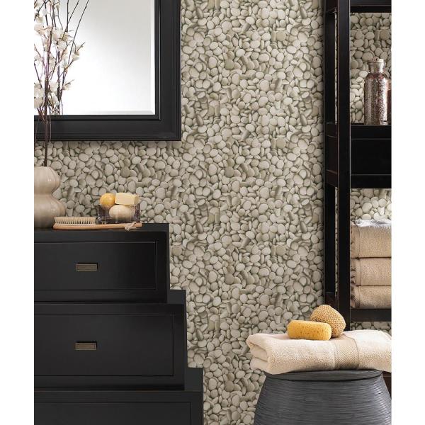 Hometrends Sante Taupe Pebble Rocks Prepasted Wallpaper - all4wallswall-paper