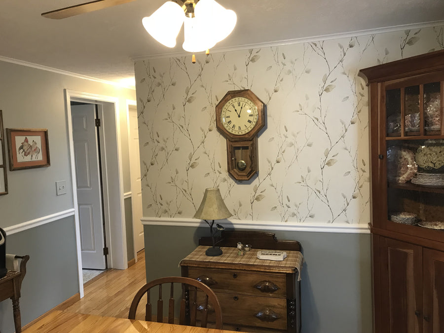 Golden Beige Leaves on Black Branches on Off White Nextwall Wallpaper - all4wallswall-paper