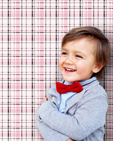 Black and Pink Plaid with Polka Dots and Glitter on Sure Strip Wallpaper