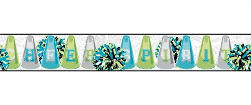 Cheerleader Cheer and Spirit in Lime Green and Blue Wallpaper Border - all4wallswall-paper