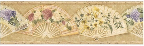 Floral Arrangements on Open Victorian Fans Wallpaper Border - all4wallswall-paper