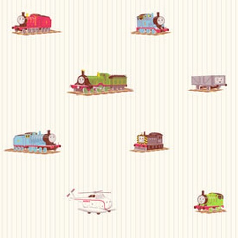 Thomas the Train on White with Blue Stripe on Sure Strip Wallpaper - all4wallswall-paper