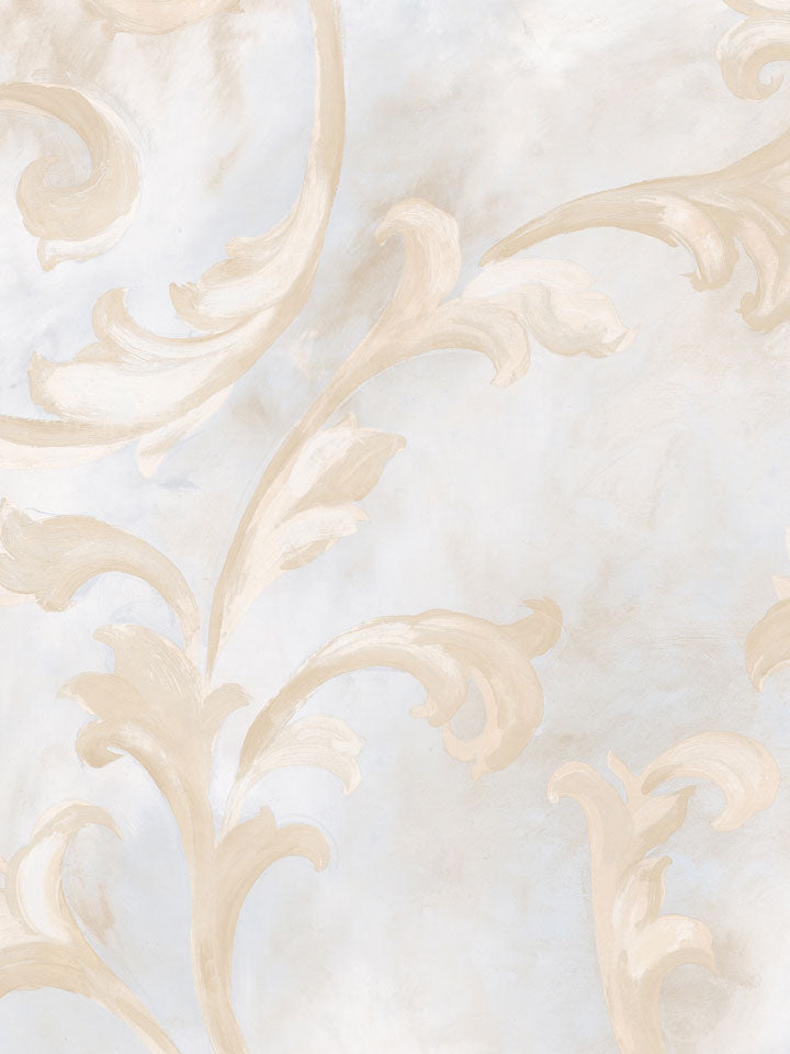 Fresco Scroll Blue and Beige Wallpaper - all4wallswall-paper