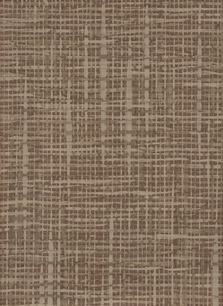 Beige Faux Rafia Crosshatch on Brown Unpasted Wallpaper