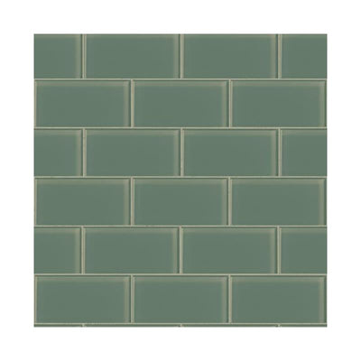 Subway Tile in Teal Pearl with Grey Grout on Sure Strip Wallpaper