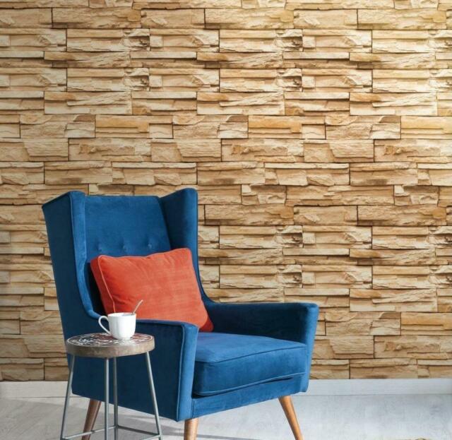 3D Textured Shades of Brown Stacked Stone Unpasted Wallpaper - all4wallswall-paper