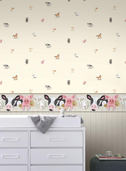 Down on the Farm Stuffed Animals on Sure Strip Wallpaper Border - all4wallswall-paper