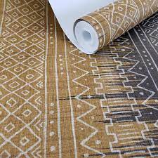 African Mud Cloth Pattern in Carmel and Brown Unpasted Wallpaper